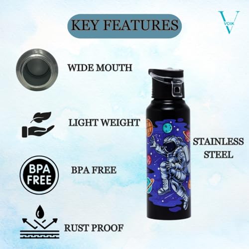 Image of VOIK Astronaut Stainless Steel Water Bottle | Flipper Bottle 750 ML | Steel Water Bottle For Kids | Easy To Carry Stainless Steel Leak Proof | BPA & Toxic Free