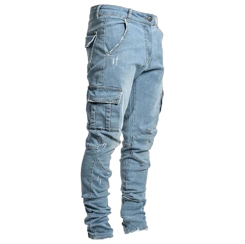 Men Jeans Regular Fit Straight Leg Cowboy Pants with Cargo Pockets Vintage Streetwear Lounge Pants Men