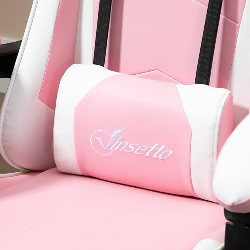 Vinsetto Silla Gaming Reclinable Silla Gamer Giratoria con Reposacabezas Reposapiés Cojín Lumbar Altura Ajustable para Oficina Estudio 64x67x119-127 cm Rosa - imagen 9