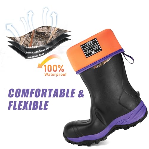 Image of Trudave Rubber Boots for Women with Steel Shank, Waterproof Insulated Mud Rain Boots, 6mm Neoprene Anti-slip Outdoor Work Boots, Size 6-11