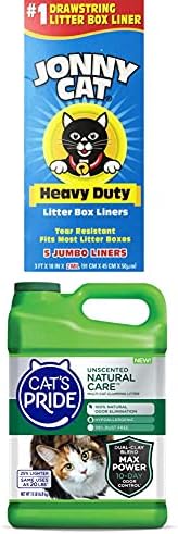Jonny Cat Heavy Duty Litter Box Liners + Cat's Pride Unscented Natural Care Hypoallergenic Multi-Cat Clumping Litter Jug, 15-Pound Bundle image 2