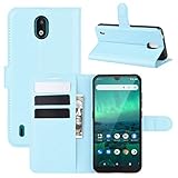 LMFULM® Hülle für Nokia 1.3 (5,71 Zoll) PU Leder Magnet Brieftasche Lederhülle Handytasche Litschi Muster Standfunktion Ledertasche Flip Cover Blau