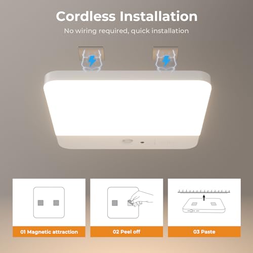FULEN Motion Sensor Ceiling Light Fixture, Cordless Closet Light Battery Operated, Rechargeable Magnetic Mount LED Shower Light for Bathroom,Stairs,Garage,Hallway,3 Color Temperatures,Remote Control by FULEN - Image 7