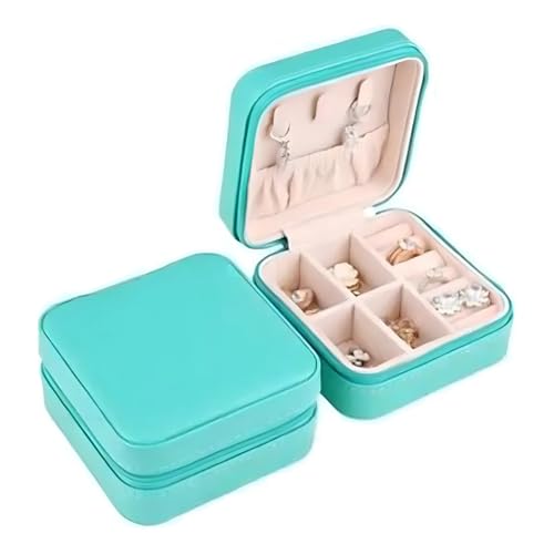 Porta Jóias Pequeno e Portátil – Estojo de Viagem para Colares, Anéis e Brincos – Organizador Compacto e Protegido para Joias (Azul Tiffany)