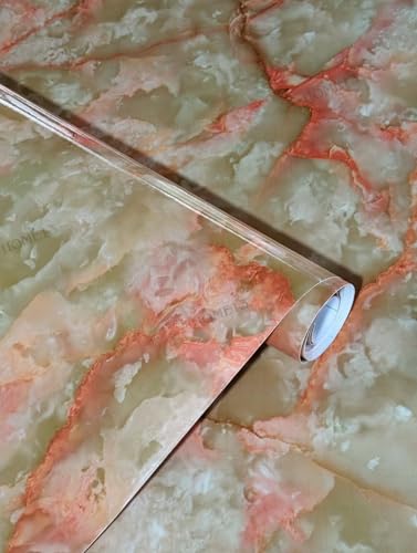 Image of HOME13 Orange Creama Marble Vinyl Self Adhesive Removable and Decorative Vinyl Wallpaper for Kitchen Countertop Cabinets Table, 2 Ft x 8 Ft with 2pcs