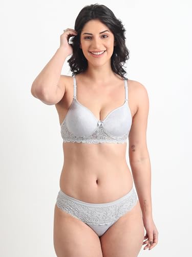 Image of SGC SWEDEN Women's Lingerie Set | Lace Fabric Lightly Padded Non Wire Push-Up Bridal Bra Panty Lingerie Set