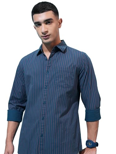 Highlander Men’s Slim Fit Striped Shirt | Full Sleeves | Everyday...