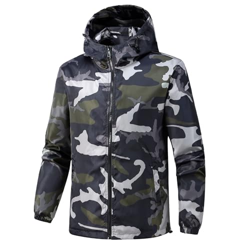Camo Jacket for Men Lightweight Windproof Jackets Waterproof Outdoor Shell Hooded Windbreaker Coats Sport Raincoat