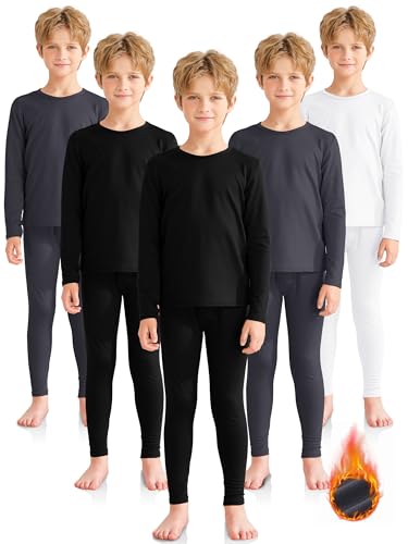 VZV 5 Set Boys Thermal Underwear Set, Kids Thermal Base Layer Fleece Lined Underwear Long Johns for Boys