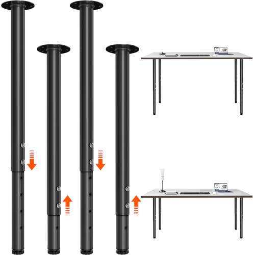 KOMOHOM Adjustable Furniture Leg Set 32~51 Inch, Adjustable Metal Table Leg, Home Office DIY Metal Desk Legs, for Computer Desk Dining Table Office Desk (4, Black)