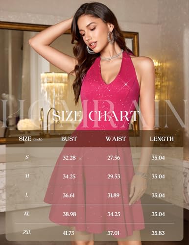 Image of HomRain Glitter Sparkle V Neck Cocktail Dress for Women 2026 A Line Backless Halter Sequin Homecoming Evening Party Dresses