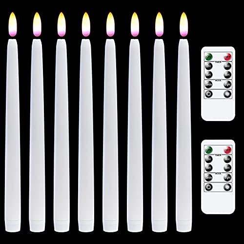 Image of Wondise Flickering Flameless Taper Candles with Remote and Timer, 11 Inch Battery Operated White Real Wax 3D Flame LED Window Candles, Set of 8(D 0.8 inch x H 11 inch, 2 Remote Controls)
