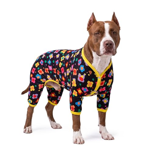 LovinPet LovinPet Dog PJs, Vintage Happy 2 Quilted Multi Print, Yellow, 3XL
