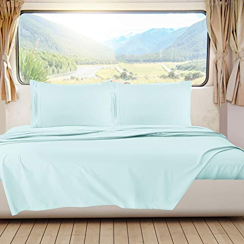 Image of Nestl Light Blue Short Queen Sheets for RV, Hotel Luxury RV Queen Sheets Set, 6 Piece Fitted Bed Sheet Set and Pillowcases, Super Soft, Wrinkle-Free, and Breathable Camper Bedding