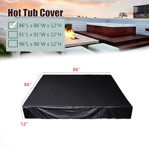 Bemaxy Square Hot Tub Cover - 210D Oxford Fabric Waterproof Heavy Duty 86" x 86" x 12", Black, 218 x 218 cm (Square) - Image 2