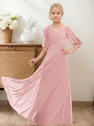 Junior Bridesmaid Dresses V-Neck Girls Formal Dresses A-Line Long Chiffon Flower Girl Dress3