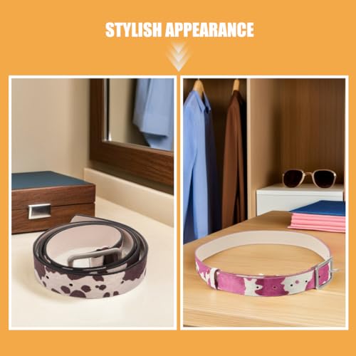 LUOZZY 3pcs Women's Cow Print Pu Belt Set Adjustable Waist for Dresses Jeans Cowgirl Fashion Accessories in Beige Black Gray Violet3