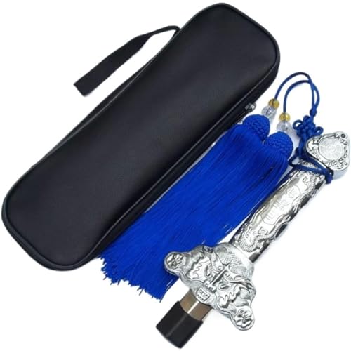 Vlfn 太極伸縮剣 全金属ステンレス製 軽量コンパクト 折りたたみ収納 練習用 未開刃 プラスチック/合金/ステンレス鋼ハンドル選択可 付属収納袋 演武 演舞 初心者 入門 太極拳 太極剣 旅行携帯 屋外練習 (合金白銀-02:重さ約450 g)