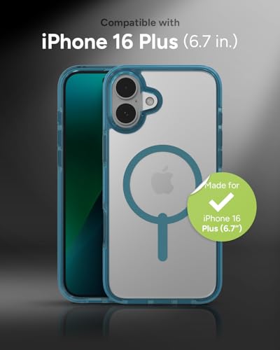 Image of ZAGG Santa Cruz Snap iPhone 16 Plus Case - MagSafe Compatible, 13ft Military-Grade Drop Protection, Graphene Reinforced, Anti-Scratch, Slim, 70% Recycled Content, Clear with Retro Blue Accents