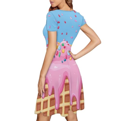 Image of POLERO Sunflower Dress for Women Floral Summer Dresses Short Sleeve Casual Sundresses Midi Dresses
