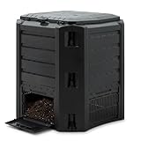 DEUBA® Composteur de Jardin 380 L Plastique Noir transformateur de déchets Couvercle et Trappe d'extraction bac à Compost
