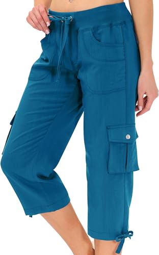 Image of MoFiz Womens Capris with Pockets Loose Fit Casual Capri Pants Dressy Lightweight Ladies Baggy Cargo Pants for Hiking