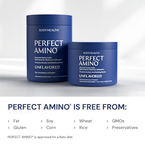 Image of BodyHealth PerfectAmino - BCAA and EAA Powder for Pre and Post Workout - Amino Acid Energy Drink for Men and Women to Support Lean Muscle and Recovery - Unflavored (Lightly Sweetened) - 30 Servings