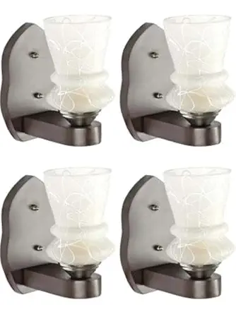 Somil Sconce Wall Lamp With Wooden Fitting And Decorative Colorful Glass Shade (Set Of 4, Round, All Fixture), Compatible With 5 TO 80 Watt LED And Other B22 Holder Bulb