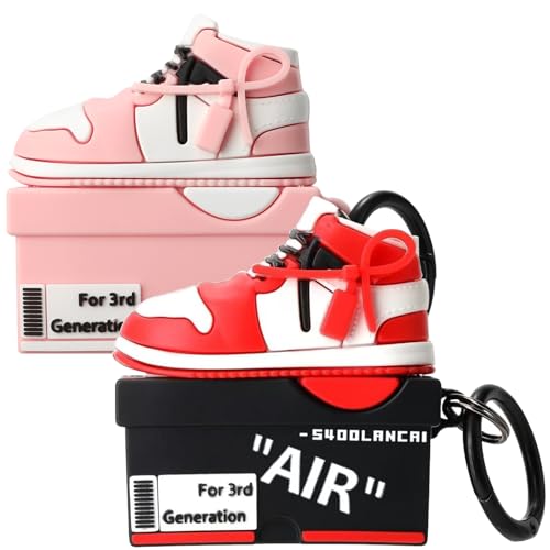 Image of [2Pack] Gedicht for Apple Airpods 3rd Generation Case Cover, Cute Cartoon Shoe Box Soft Silicone Protective Cases for AirPods 3 Case with Keychain for Women Men, Red+Pink