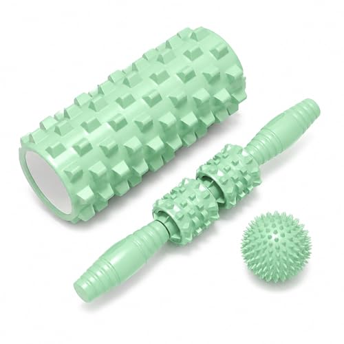 Rodillo de espuma de alta densidad verde matcha con bola de masaje para alivio muscular