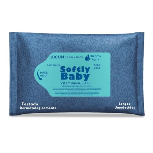 100Un Lenço Umedecido Baby Softly - Com Vitaminas A e C, Aloe Ver...