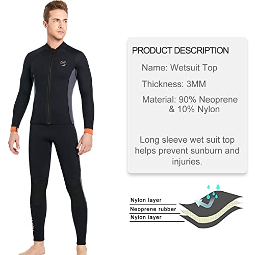 Wetsuit Top 3Mm Neoprene Wetsuit Jacket Men Front Zip Long Sleeve Diving Suit For Swimming Surfing Snorkeling Kayaking Scuba Diving Xl Size #TOP3