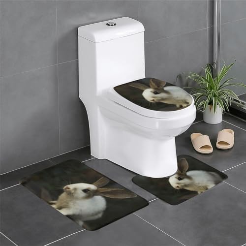 かわいい うさぎ 3点セット トイレマット フタカバー 便座カバー 足元 U型 O型 拭ける 滑り止め 通用型 吸水 洗える 速乾 浴室マットおしゃれ プレゼント 40x60cm FHGM169K