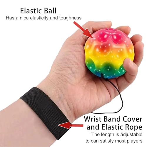 Helweet Springball mit Schnur, Handgelenk Return Ball, Ball an Schnur, Balls mit Gummiband, Handgelenk Returnball, für Tägliches Training, Spiele und handgelenkübungen, 4 Stück, Ø 6.3 cm