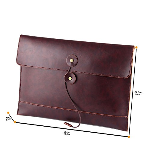 Image of men woman pu leather multifunction office documents bags A4 paper file pouch envelope bag conference, Brown, 13.8 inch(L)x9.8 inch(H) x 0.2 inch(W)