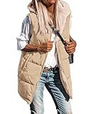 Picture of BTFBM Long Puffer Vest Women Fleece Sherpa Jacket Sleeveless Hooded Reversible Zip Up Winter Coat Fall Vests Outerwear(Light Camel, Medium)