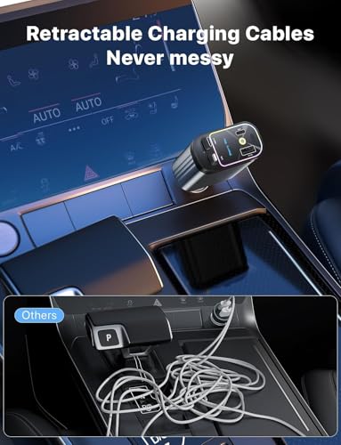 Image of Dangfly Retractable Car Charger with Starlight Projection on Car Roof | Car Accessories Super Fast Car Charger 4 in 1 | Compatible with iPhone and Android | Retractable Cables 32 Inch