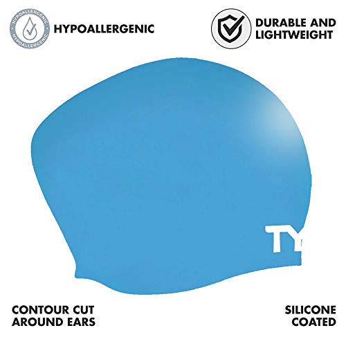 Tyr Long Hair Wrinkle-Free Silicone Swim Cap, Blue #TOP1