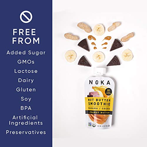 Noka Superfood Fruit & Nut Butter Smoothie Pouches, Healthy Snacks (Banana Cocoa Peanut Butter) 6 Pack, Vegan, Plant Protein, Gluten-Free, Organic, Meal Replacement Squeeze Packs, 4.22oz Ea 5 Noka Superfood Fruit & Nut Butter Smoothie Pouches, Healthy Snacks (Banana Cocoa Peanut Butter) 6 Pack, Vegan, Plant Protein, Gluten-Free, Organic, Meal Replacement Squeeze Packs, 4.22oz Ea