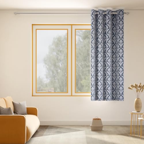 Image of haus & kinder Printed Jacquard Window Curtain 5 Feet Long Pack of 1 Window Curtain, 5 Feet Curtain for Window (Ornate Symphony, Sapphire Damask Design 130x152 CM)