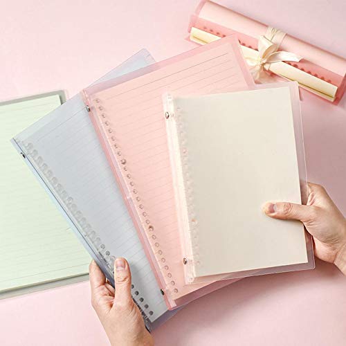 Zwbfu Caderno recarregável B5 transparente de 26 anéis/orifícios Pasta de folha solta Capa flexível