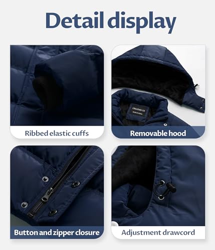 Foto de CREATMO US - Chaqueta acolchada para hombre, impermeable, para invierno, abrigo de esquí grueso y abrigado (imagen 6)