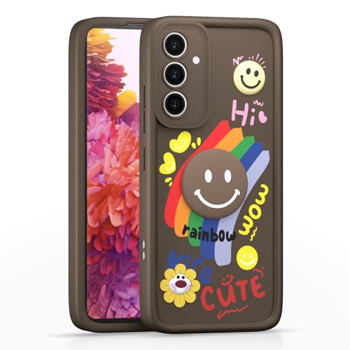 Image of Pikkme Back Cover for Samsung Galaxy S20 Fe | Soft Silicone| Cute Rainbow Smile & 3D Cartoon Flower Design | Shockproof Raised Camera Protection Bumper Case (Brown)