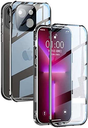 Coque iPhone 13 Mini double face verre trempé transparent magnétique contour noir