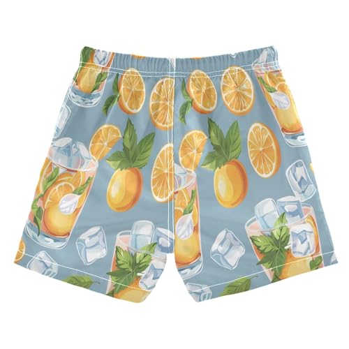 Boys Swim Trunk Quick Dry Orange Juice Glass Pattern Board Shorts Swimwear 6-14T2