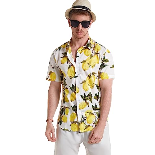 MCULIVOD Men's Printing Short Sleeve Casual Button Down Shirt,Hawaiian Tropical Fruit Pineapple Shirts3