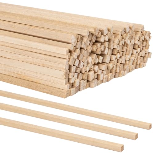 160Pcs Balsa Wood Sticks 12 Inch Square Wooden Dowels Hardwood Square Dowels Unfinished Wooden Strips for DIY Molding Crafts Projects Making
