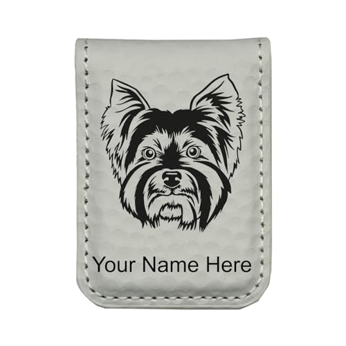 LaserGram Slim Magnetic Money Clip, Yorkshire Terrier, Personalized Engraving Included (Golf White)