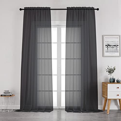 Image of OWENIE Black Sheer Curtains 96 Inch Length, Elegant Sheer Curtains for Bedroom, Window Voile Sheer Curtain Panels /Drapes /Treatment for Living Room, 2Pcs, Each 42 inch W x 96 inch L, Black