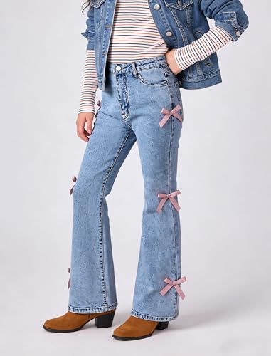 oyyniis Girls Jeans Flare/Bell Bottom Bow Jeans for Teen High Waist Cute Y2K Stretch Tween Denim Pants 8-16Y